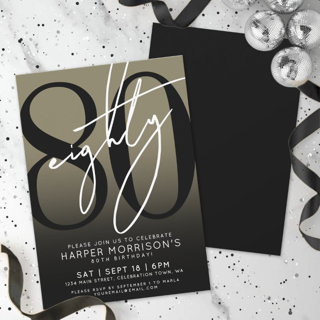 Elegant Eighty Guld 80-årsfirande Inbjudningar (Elegant Eighty Gold 80th Birthday Party Invitation)