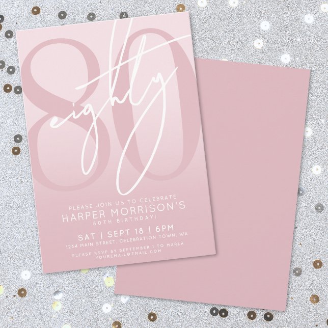 Elegant Eighty Pink 80-års födelsedagsfest Inbjudningar (Elegant Eighty Pink 80th Birthday Party Invitation)