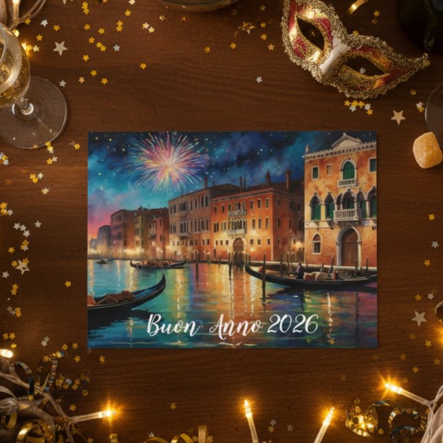 Elegant eldshow i Venedig nyår Vykort (Skapare uppladdad)