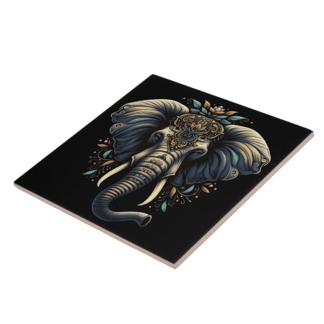 Elegant elefant adorberad med mönster kakelplatta (Sidan)