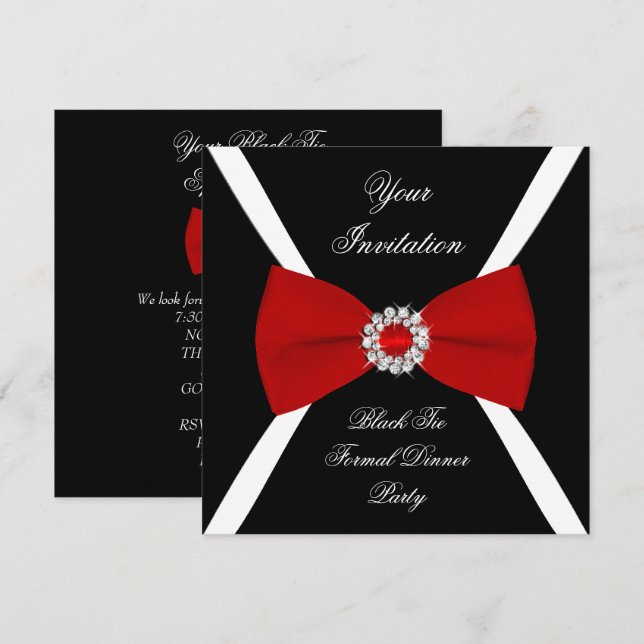 Elegant Elegant Black White Red Bow Tie Inbjudningar (Fram/baksida)