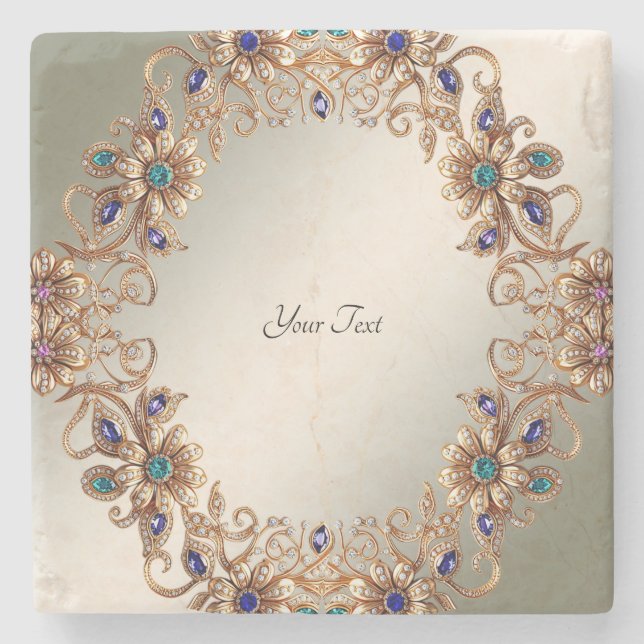 Elegant Elegant Guld Juvel Blommor Sten Underlägg (Framsidan)