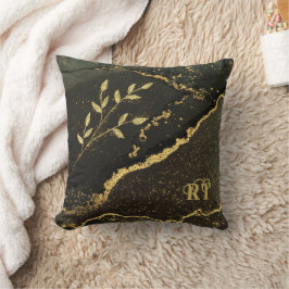 Elegant Elegant Svarta och Guld MarLED Initialer Kudde
