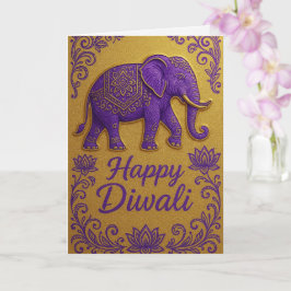 Elegant Elephant & Lotus Lycklig Diwali Hälsning Kort