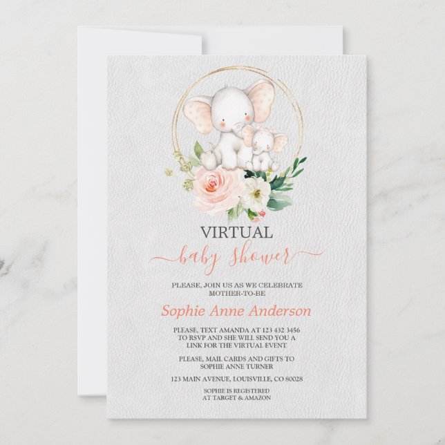 Elegant Elephant Virtuell Baby Shower by Mail Inbjudningar (Framsida)