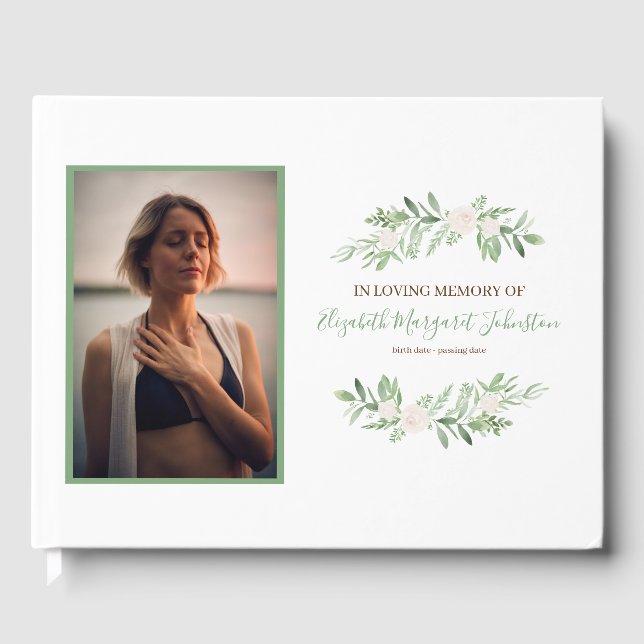 Elegant Elfenben-Blommigt i Loving Memory Funeral Gästböcker (Framsida)