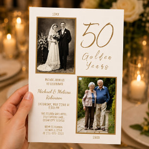 Elegant Elfenben & Guld 50-års Bröllopsjubileum Inbjudningar
