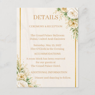 Elegant Elfenben & Guld Blommig Bröllopssvit Kolle Tilläggskort