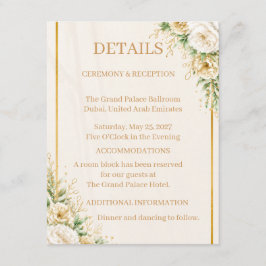 Elegant Elfenben & Guld Blommig Bröllopssvit Kolle Tilläggskort