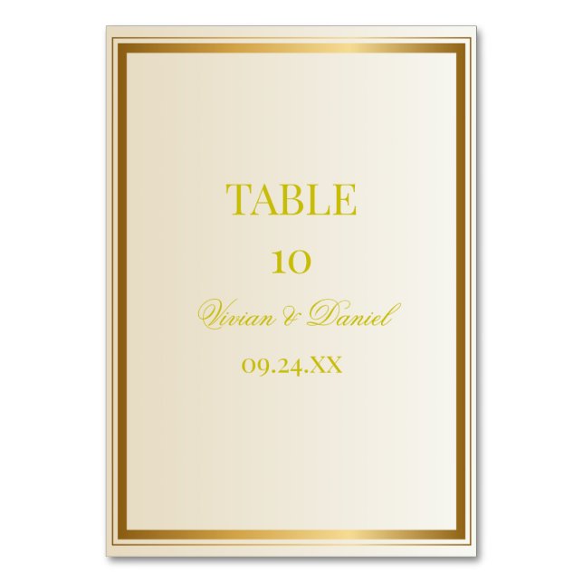 Elegant Elfenben & Guld Bröllops Bord Nummer Kort (Framsidan)