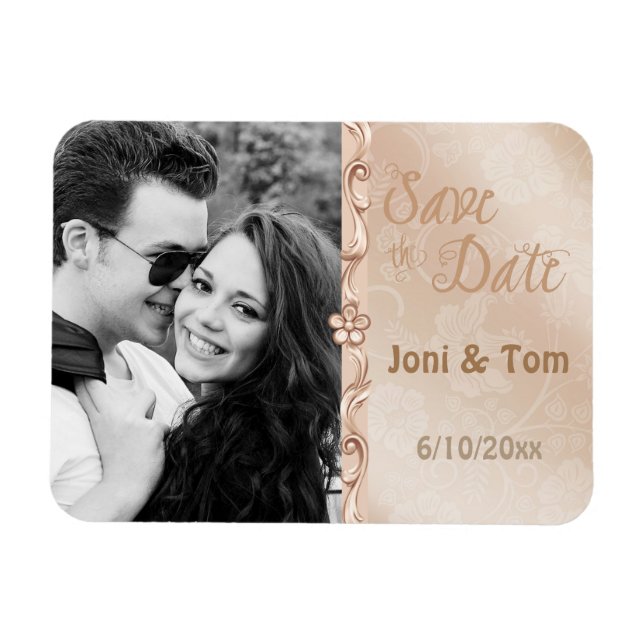 Elegant Elfenben & Guld Foto Spara Datum Magnet (Horisontell)