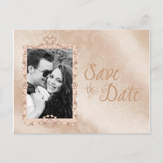 Elegant Elfenben & Guld Foto Spara Datum Meddelande Vykort (Framsida)