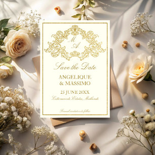 Elegant elfenben och guld vintage bröllop spara datumet