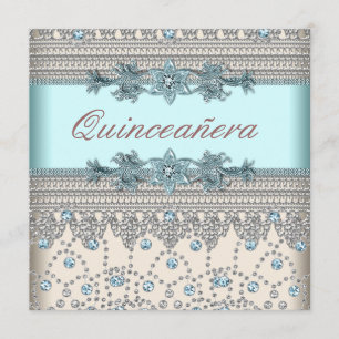 Elegant Elfenben och Tealblå Quinceanera Inbjudningar
