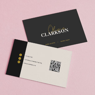 Elegant Elfenben Svart Guld Minimalistisk QR-kod Visitkort