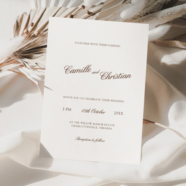 Elegant Elfenben & Varm Brun Kalligrafi Bröllop Inbjudningar (Elegant Ivory & Warm Brown Calligraphy Wedding Invitation)