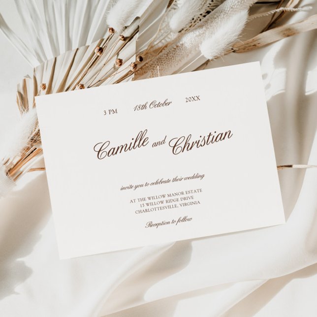 Elegant Elfenben & Varm Brun Kalligrafi Bröllop Inbjudningar (Elegant Ivory & Warm Brown Calligraphy Wedding Invitation)