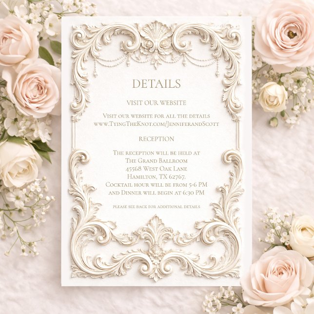 Elegant Elfenbensfärgad Barock Bröllopsföljekort Tilläggskort (Elegant Ivory Baroque Wedding Enclosure Card)