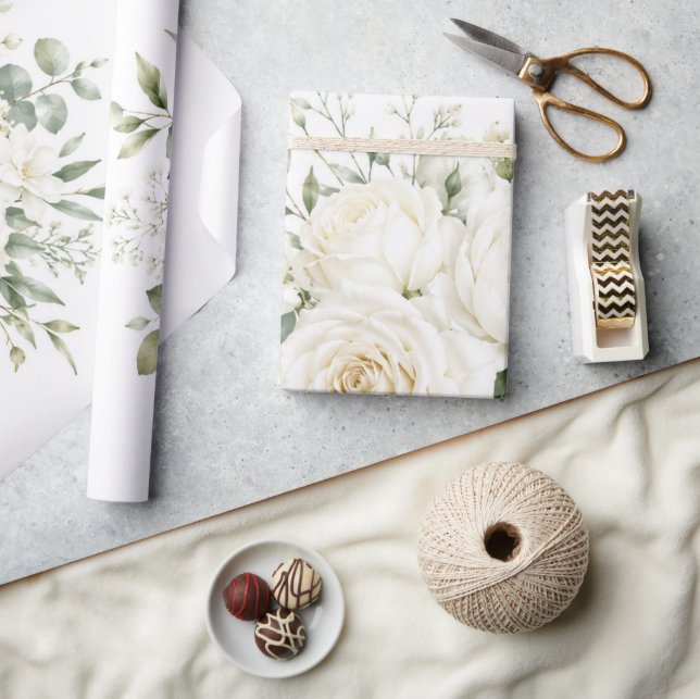 Elegant Elfenbensfärgad Blommig Bröllopsinbjudan  Presentpapper (Hantverk)