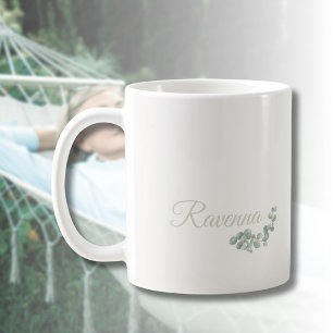 Elegant Elfenbensfärgad Eukalyptus Salvia Personli Kaffemugg