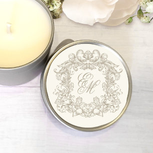 Elegant Elfenbensfärgad Vintage Monogram Krönings- Runt Klistermärke