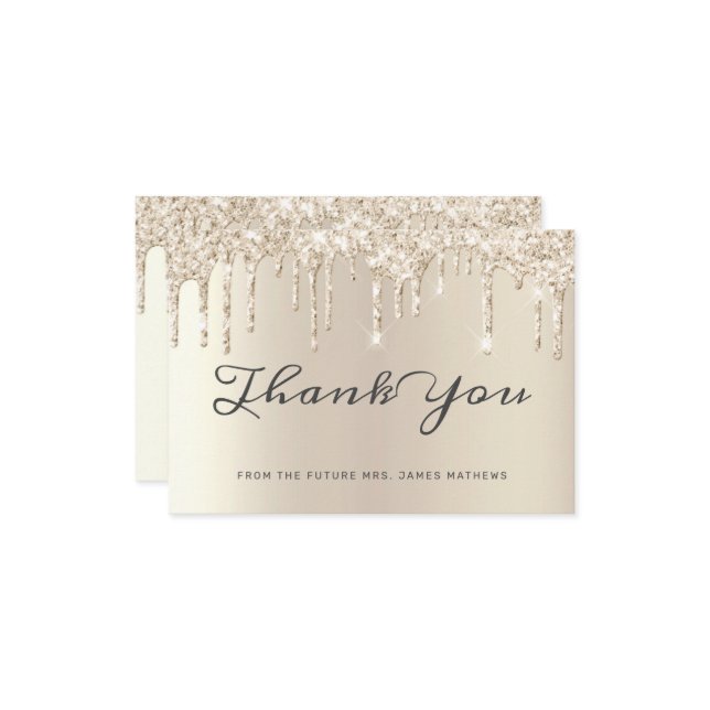 Elegant Elfenbensglitter Dropp Bröllopsfest Tack (Fram/Back In Situ)
