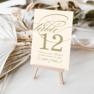 Elegant Elfenbensgul Kalligrafi Monogram Bröllop Bordsnummer