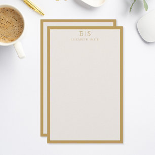 Elegant Elfenbensgul Monogram Ram Brevpapper