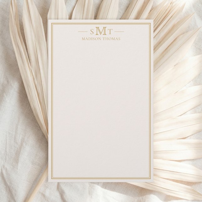 Elegant Elfenbensguldfärg Tre Bokstäver Monogram Brevpapper (Skapare uppladdad)