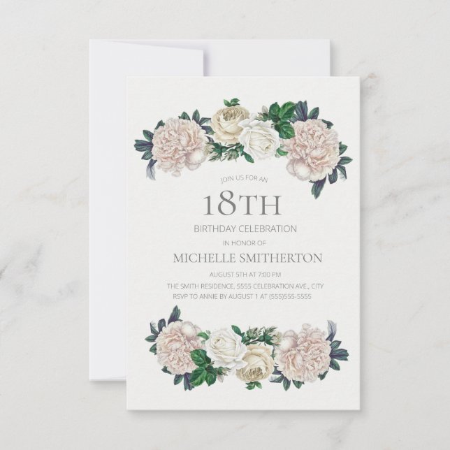 Elegant Elfenbenskräm Flerfärgad 18-årsdag Inbjudningar (Framsida)
