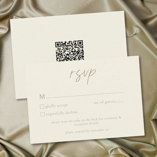 Elegant Elfenbenskräm Minimalistisk Bröllops QR-ko OSA Kort (Elegant Ivory Cream Minimalist Wedding RSVP Card)