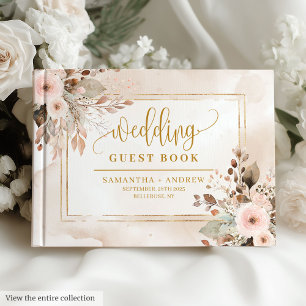 Elegant Elfenbenskusten Beige Guld Boho Bröllop Gu Gästböcker