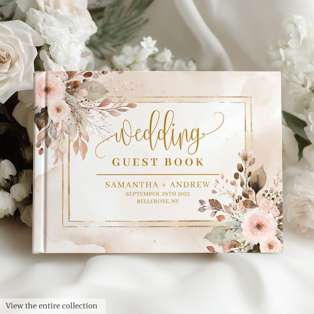 Elegant Elfenbenskusten Beige Guld Boho Bröllop Gu Gästböcker (Elegant Ivory Beige Gold Boho Wedding Guest Book)