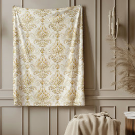 Elegant Elfenbenskusten Damask Timless Ornate Möns Fleecefilt