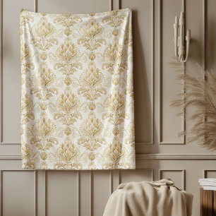 Elegant Elfenbenskusten Damask Timless Ornate Möns Fleecefilt