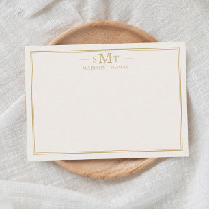 Elegant Elfenbenskusten Guld 3 Brev Monogram Anteckningskort