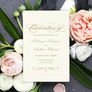 Elegant Elfenbenskusten Guld Calligraphy Bröllopsp