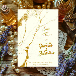 Elegant Elfenbenskusten & Guld Marble Spara datum  Inbjudningar