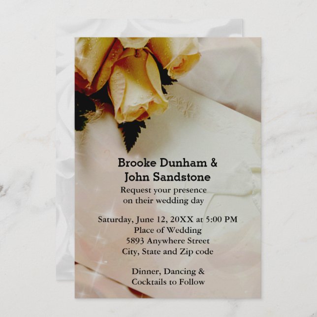 Elegant Elfenbenskusten med Gult och Vit ros Bröll Inbjudningar (Fram/baksida)
