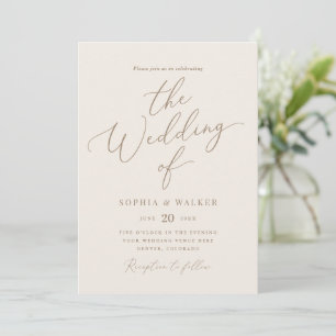 Elegant Elfenbenskusten och Guld Calligraphy Bröll Inbjudningar