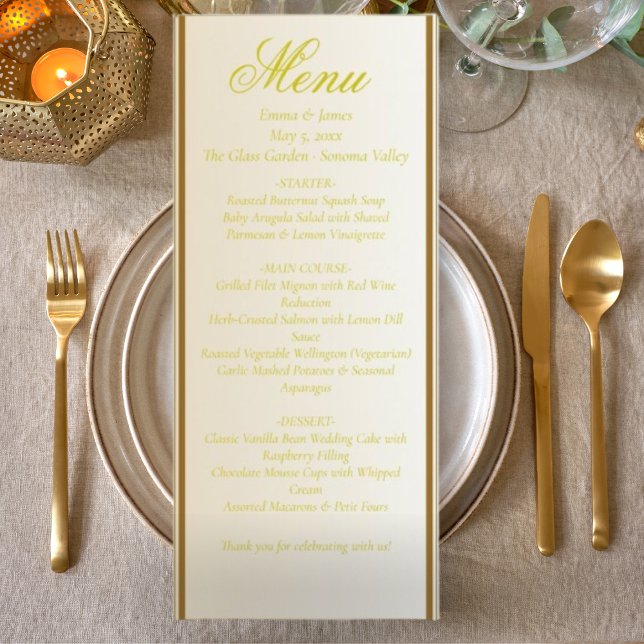 Elegant Elfenbenskusten och Gult Bröllop Menu Meny (Skapare uppladdad)
