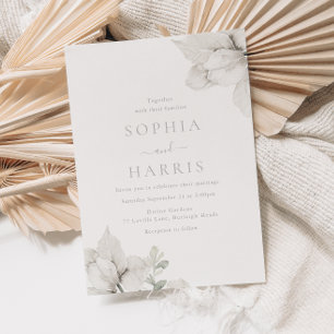 Elegant Elfenbenskusten och Vita Blommigten Bröllo Inbjudningar