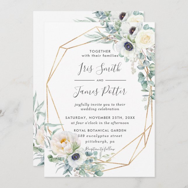 Elegant Elfenbenskusten Ro Blommigt Eucalyptus Brö Inbjudningar (Fram/baksida)