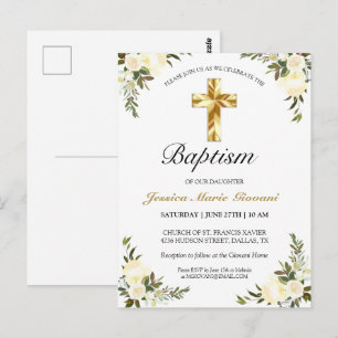 Elegant Elfenbenskustens Blommigt Baptism-vykort B Vykort