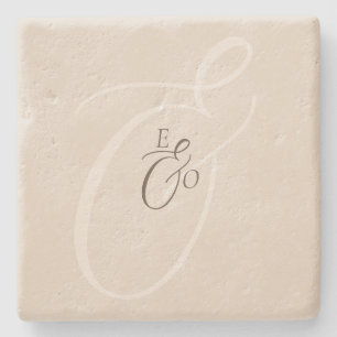 Elegant Elfenbensmonogram Matt Brun Bröllop Stenunderlägg