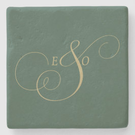 Elegant Elfenbensmonogram Matt Brun Bröllop Stenunderlägg