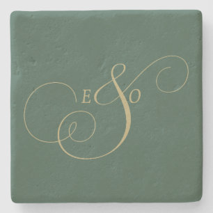 Elegant Elfenbensmonogram Matt Brun Bröllop Stenunderlägg