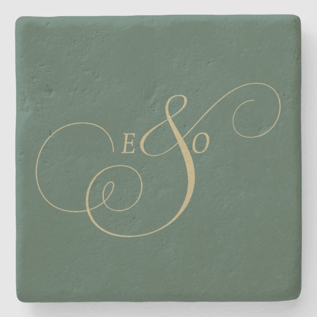 Elegant Elfenbensmonogram Matt Brun Bröllop Stenunderlägg (Framsidan)