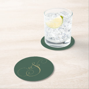 Elegant Elfenbensmonogram Matt Brun Bröllop Underlägg Papper Rund