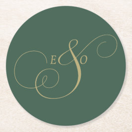 Elegant Elfenbensmonogram Matt Brun Bröllop Underlägg Papper Rund